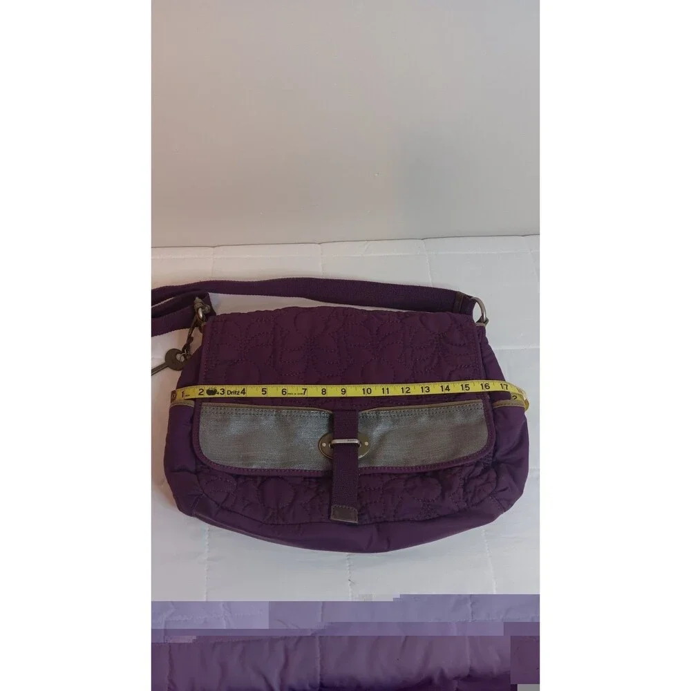 Fossil Key Per Purple/Silver Quilted  Crossbody Messenger Bag
